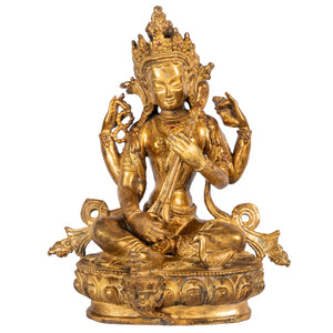 Saraswati gilt bronze statue 24 cm 2.6 kg Nepal front view Himalayart