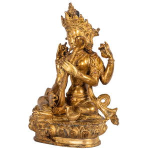 Saraswati gilt bronze sculpture 24 cm 2.6 kg Nepal left side view Himalayart