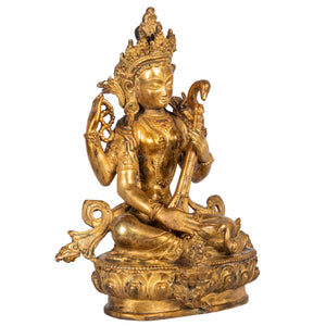 Saraswati Buddhist Hindu statue gilt bronze 24 cm 2.6 kg right side Himalayart