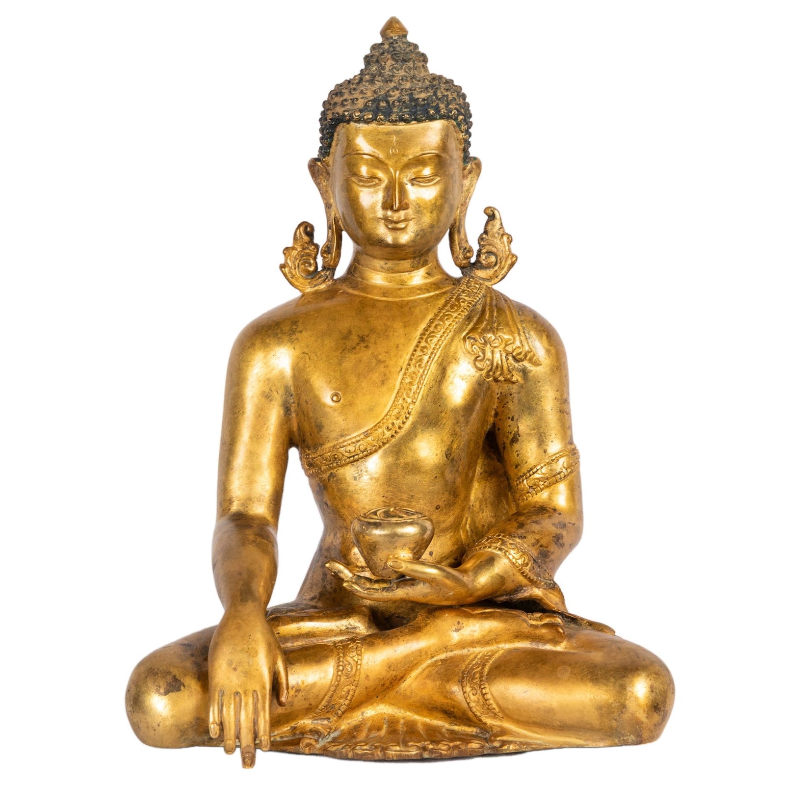 Shakyamuni Buddha gilt bronze statue Nepal 22 cm 1.54 kg bhumisparsha mudra Himalayart