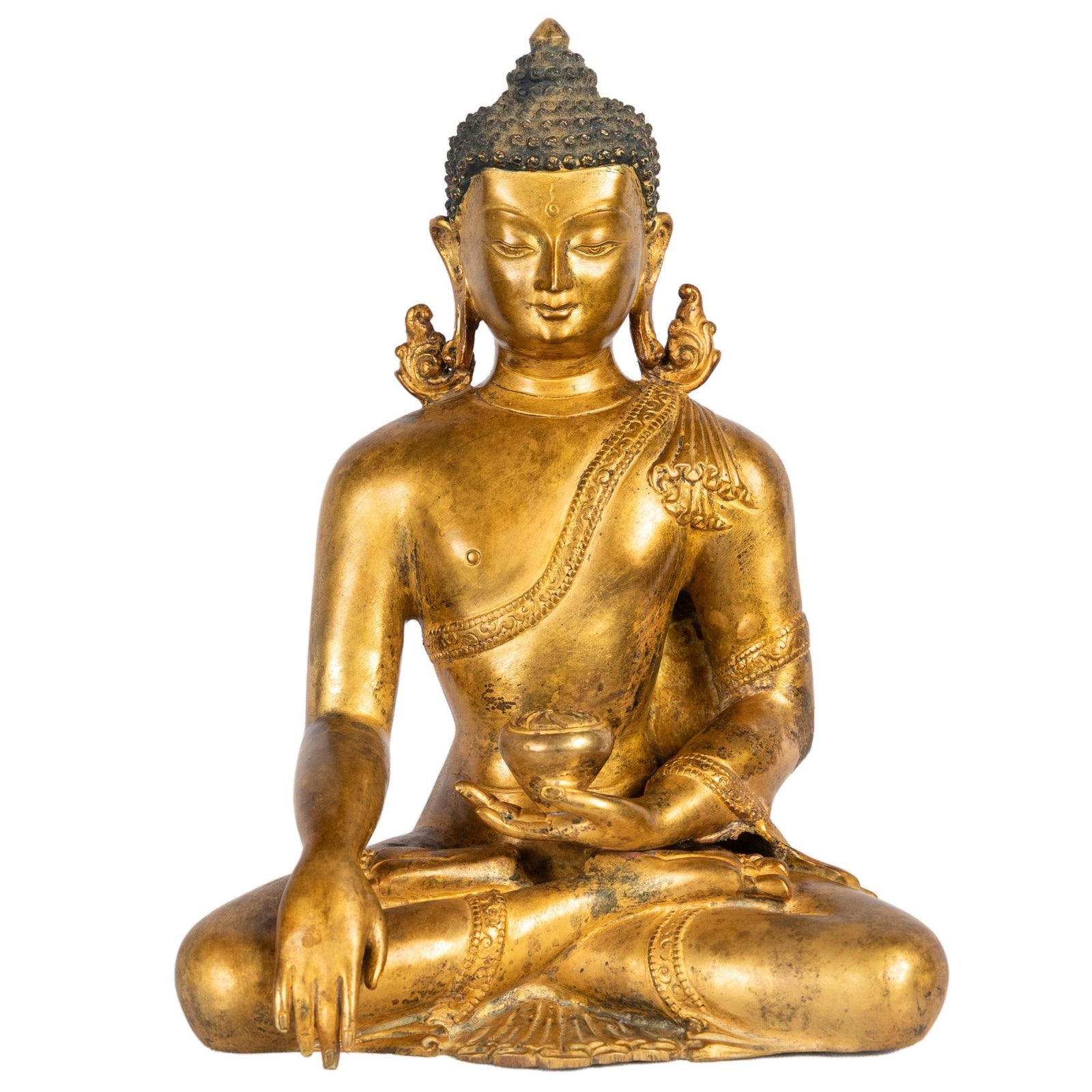 Shakyamuni Buddha gilt bronze statue Nepal 22 cm 1.59 kg bhumisparsha mudra Himalayart