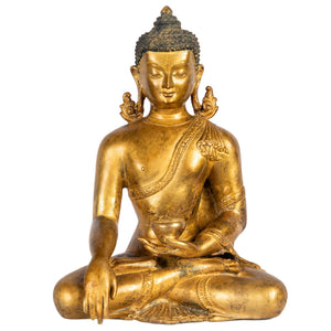 Shakyamuni Buddha gilt bronze statue Nepal 22 cm 1.59 kg bhumisparsha mudra Himalayart