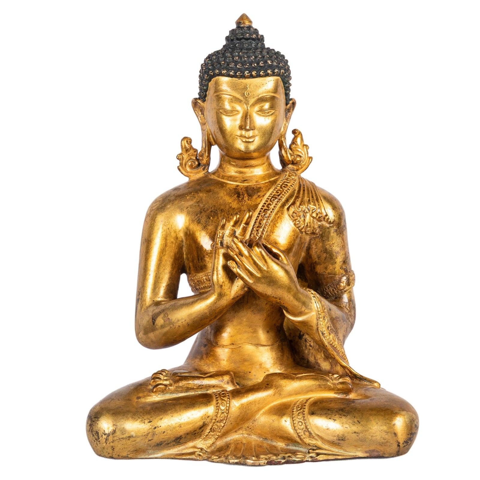 Shakyamuni Buddha gilt bronze statue Nepal 22 cm 1.59 kg dharmachakra mudra Himalayart