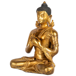 Shakyamuni Buddha bronze statue Nepal dharmachakra mudra left view Himalayart