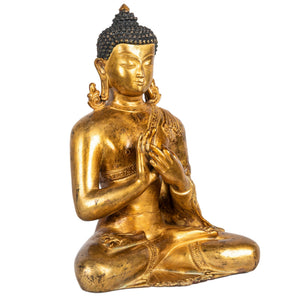 Shakyamuni Buddha gilt bronze sculpture Nepal teaching mudra right view Himalayart