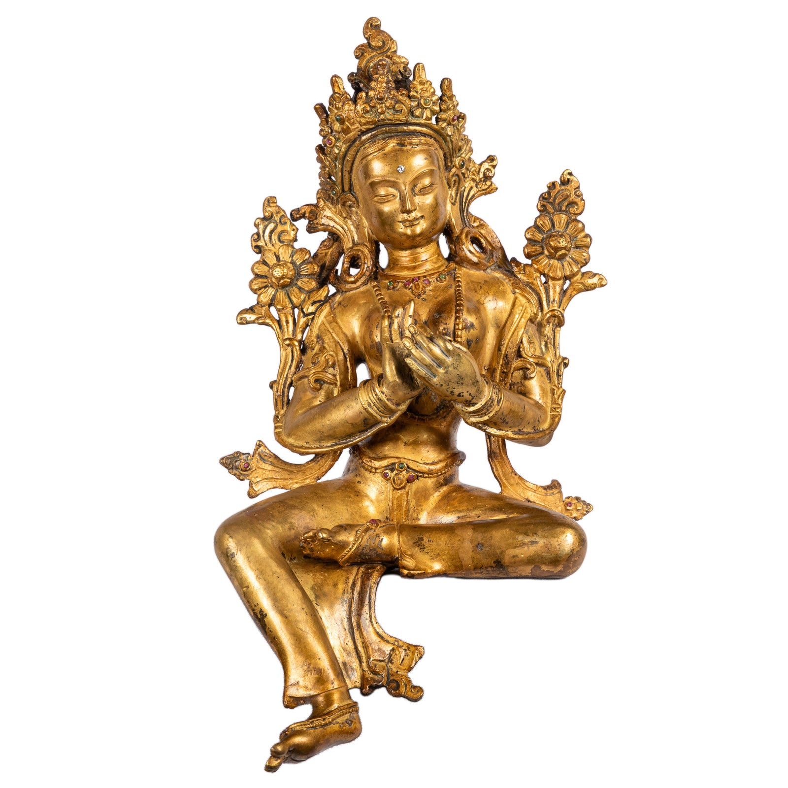 Green Tara gilt bronze statue 20 cm 1.62 kg Nepal front view Himalayart