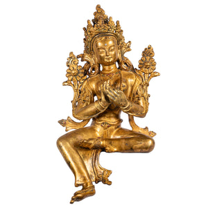 Green Tara gilt bronze statue 20 cm 1.62 kg Nepal front view Himalayart