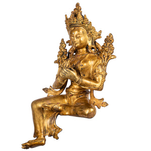 Green Tara gilt bronze sculpture 20 cm 1.62 kg Nepal left profile Himalayart