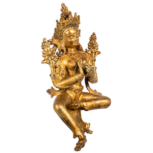 Green Tara Buddhist statue gilt bronze 20 cm 1.62 kg right profile Himalayart