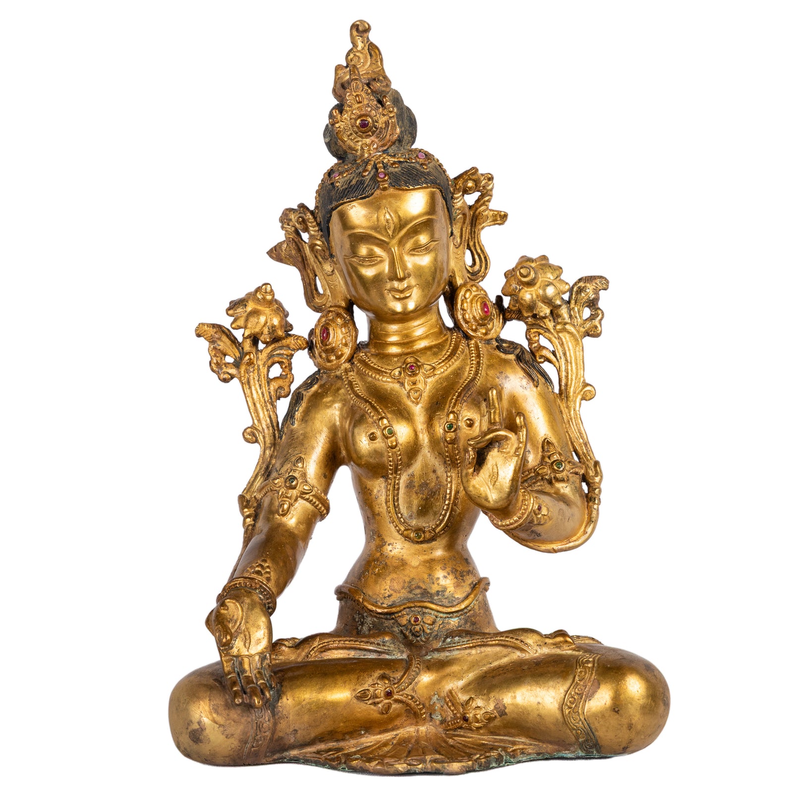White Tara statue Nepal Kathmandu Valley gilt bronze front view Himalay'Art