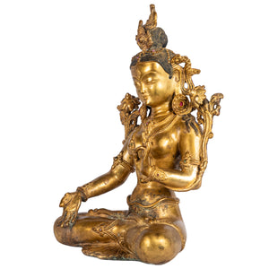 White Tara statue Nepal Kathmandu Valley gilt bronze left side view HimalayArt