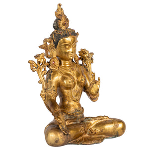 White Tara statue Nepal Kathmandu Valley gilt bronze right side view HimalayArt