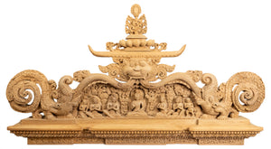 Hand-carved Newar wood reproduction of the Yetakha Baha temple torana, inspired by the 10th–11th century original in Kathmandu Valley, Nepal.